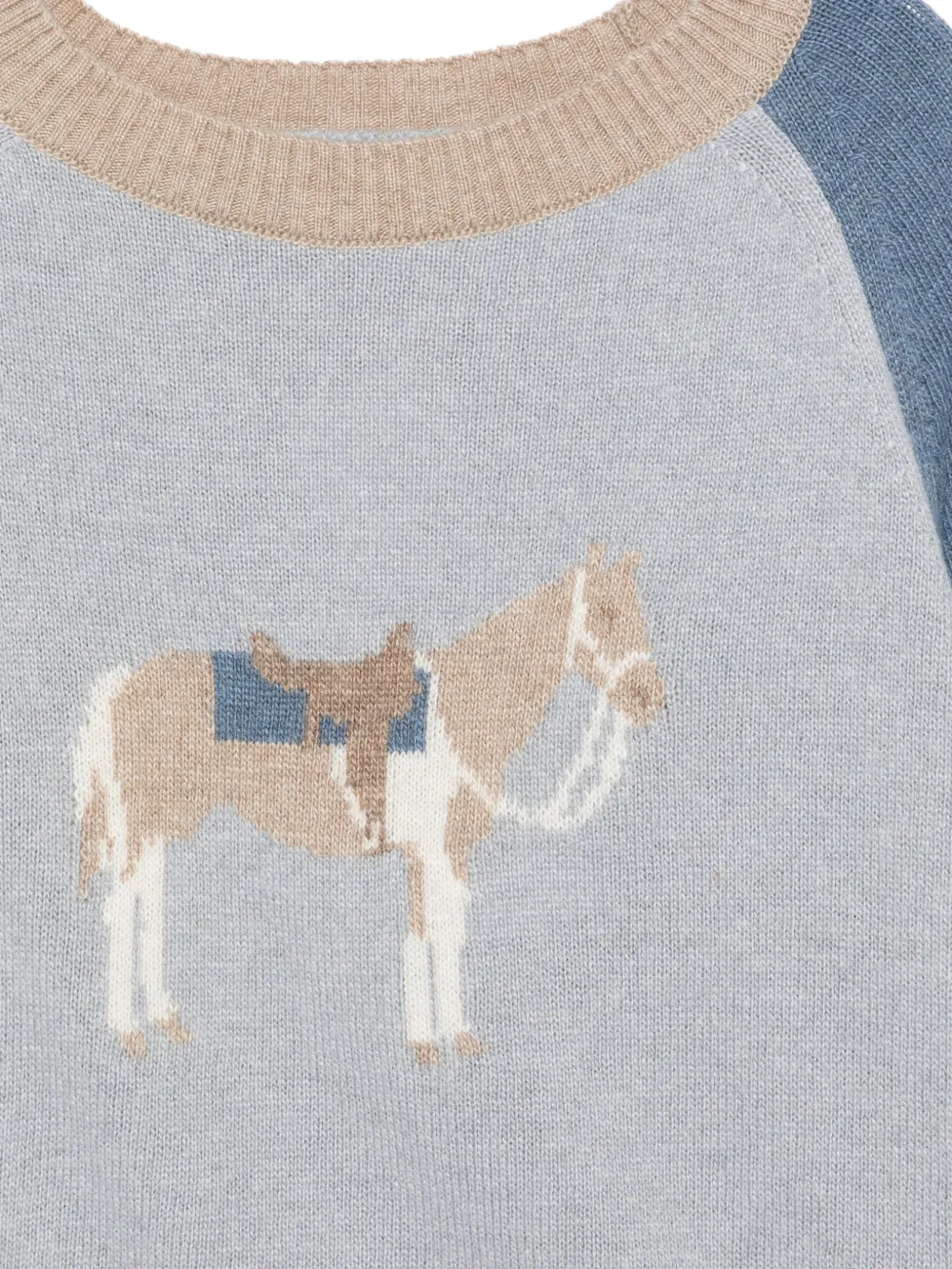 Patachou Trui met raglanmouwen en paarden-intarsia Blauw