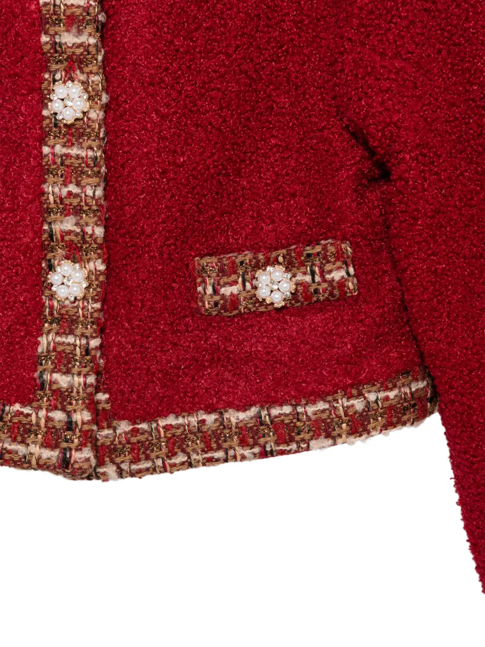 Patachou bouclé faux-pearl-embellished jacket Rood