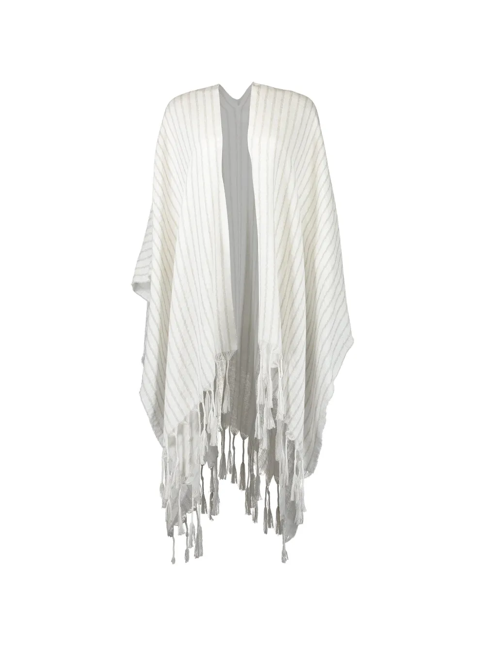 Brunello Cucinelli striped-pattern tasseled-trim scarf - White
