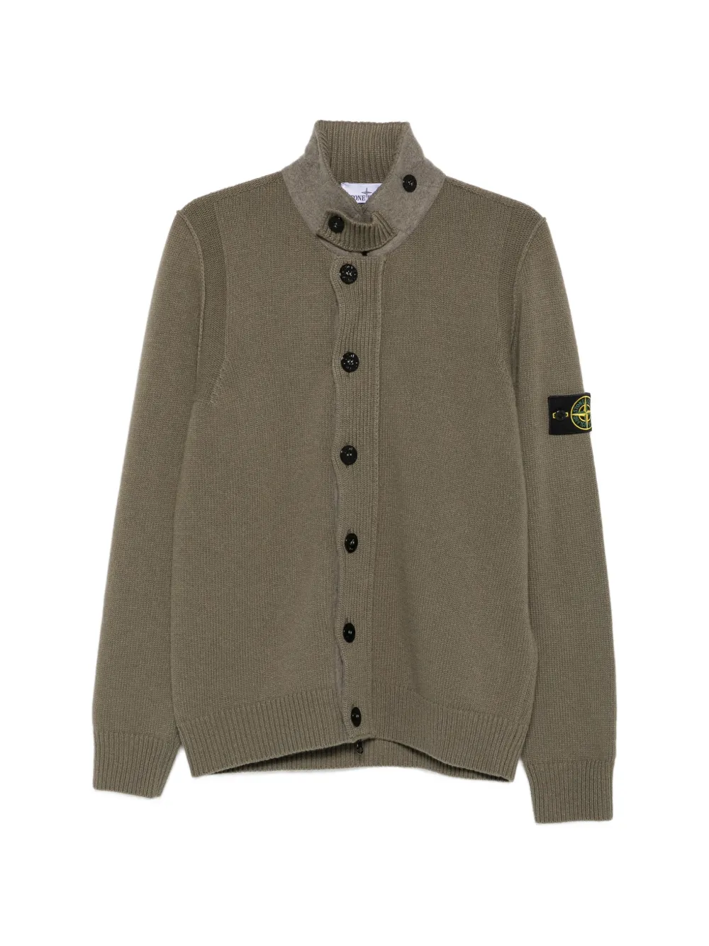 Stone Island logo-patch button-up cardigan - Green
