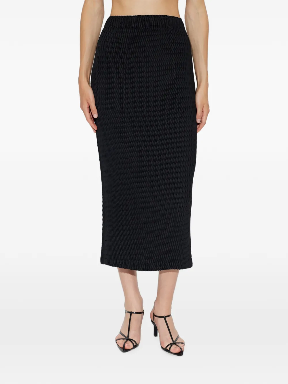 Issey Miyake Midi-rok met plooien en zijsplit Zwart