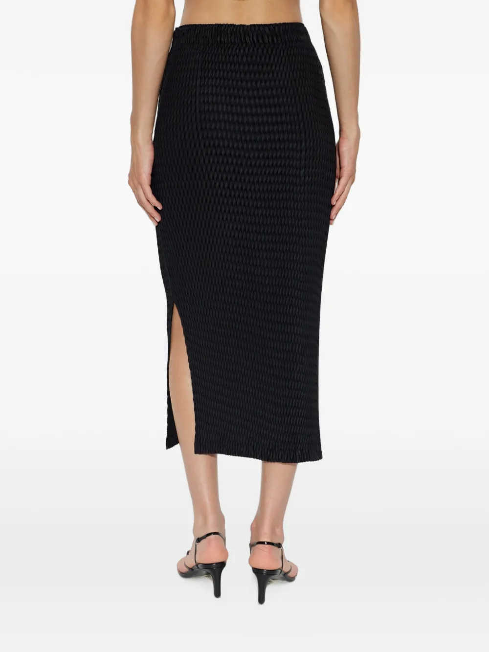 Issey Miyake Midi-rok met plooien en zijsplit Zwart
