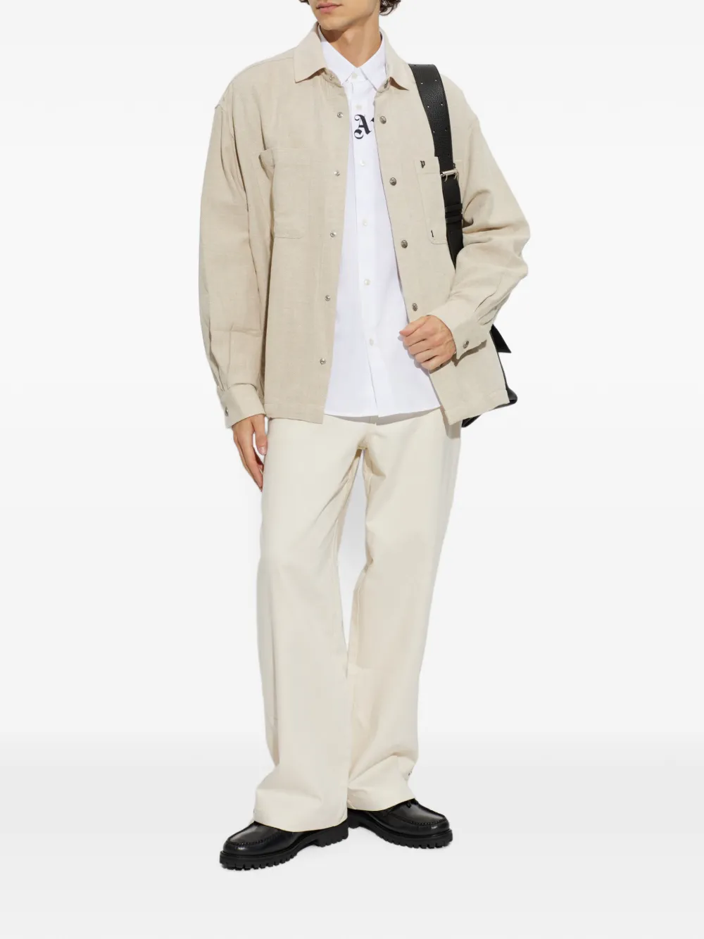 Palm Angels logo-embroidered patch-pocket shirt Beige