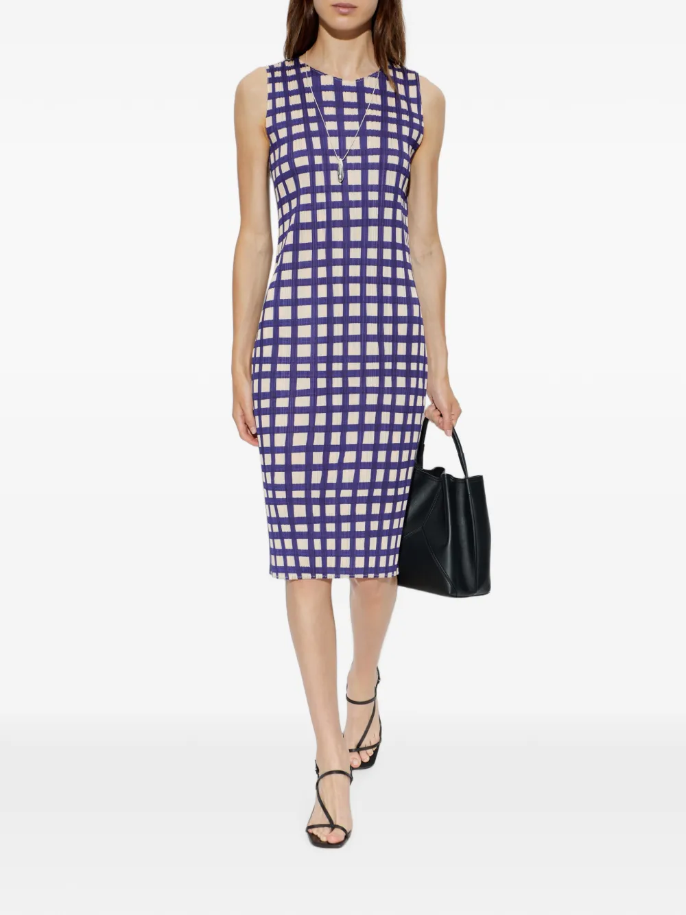 Pleats Please Issey Miyake Basket mouwloze midi-jurk Blauw