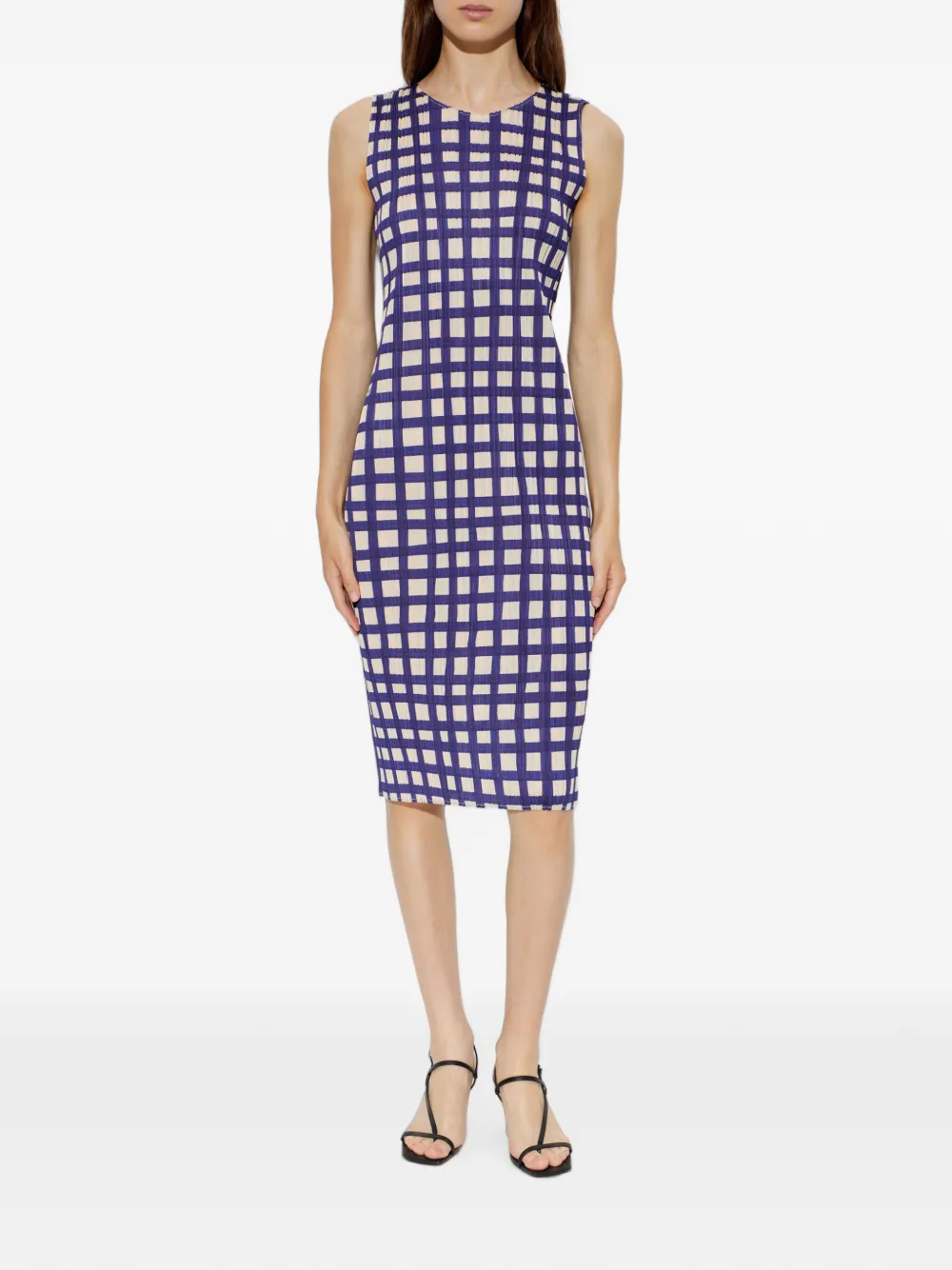Pleats Please Issey Miyake Basket mouwloze midi-jurk Blauw