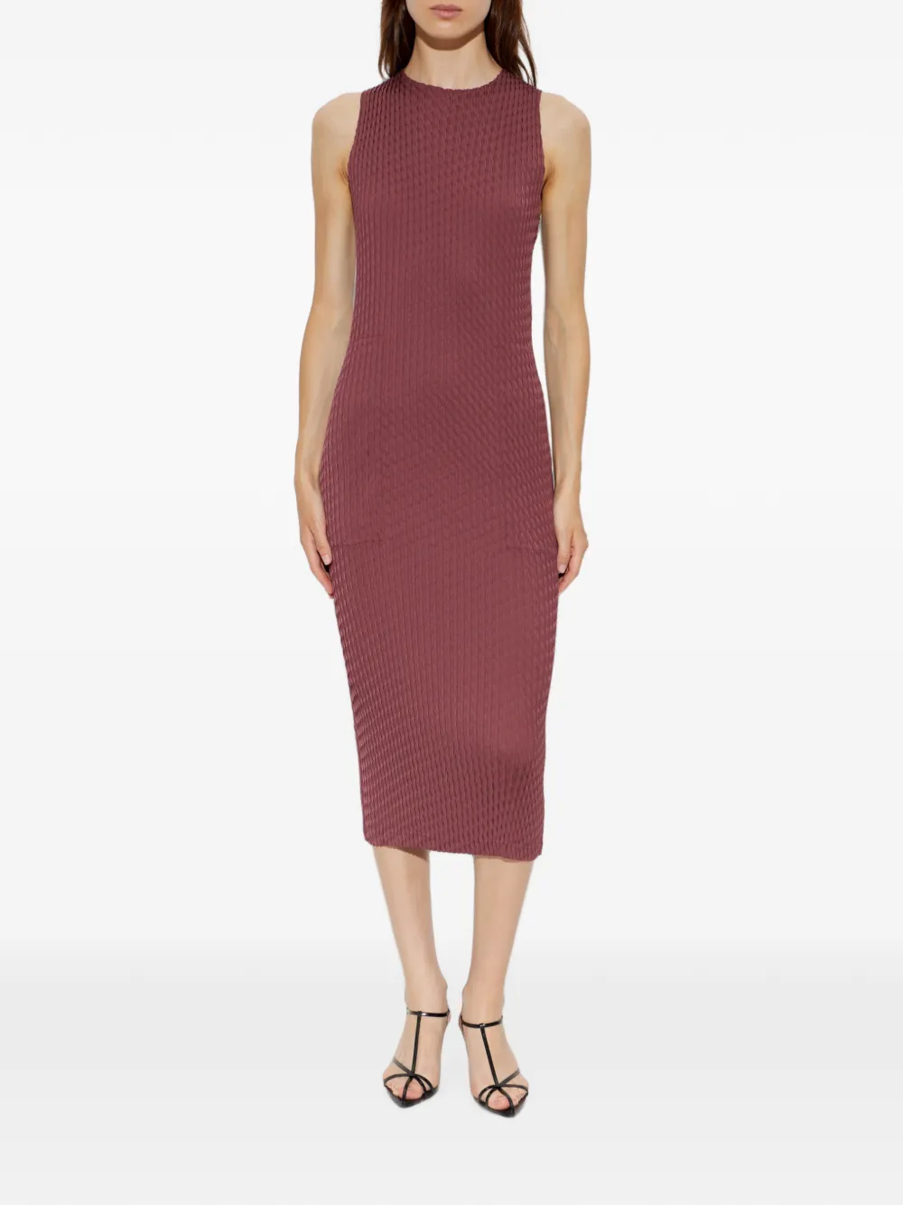 Issey Miyake sleeveless pleated midi dress Rood