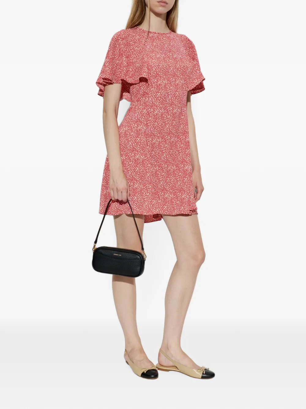 Michael Kors ruffled-sleeve speckled mini dress Rood