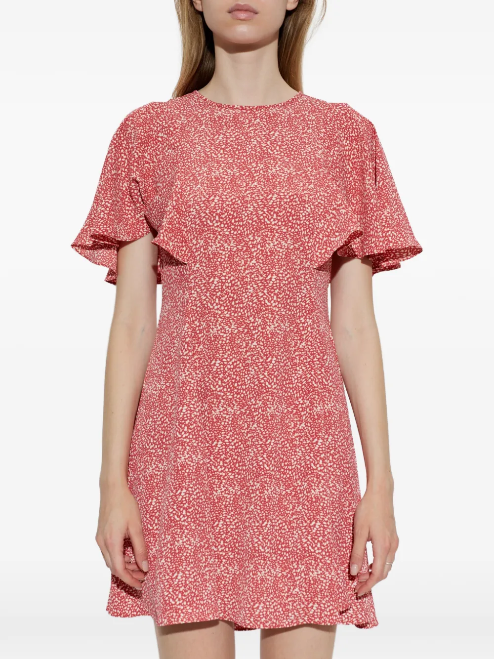 Michael Kors ruffled-sleeve speckled mini dress Rood