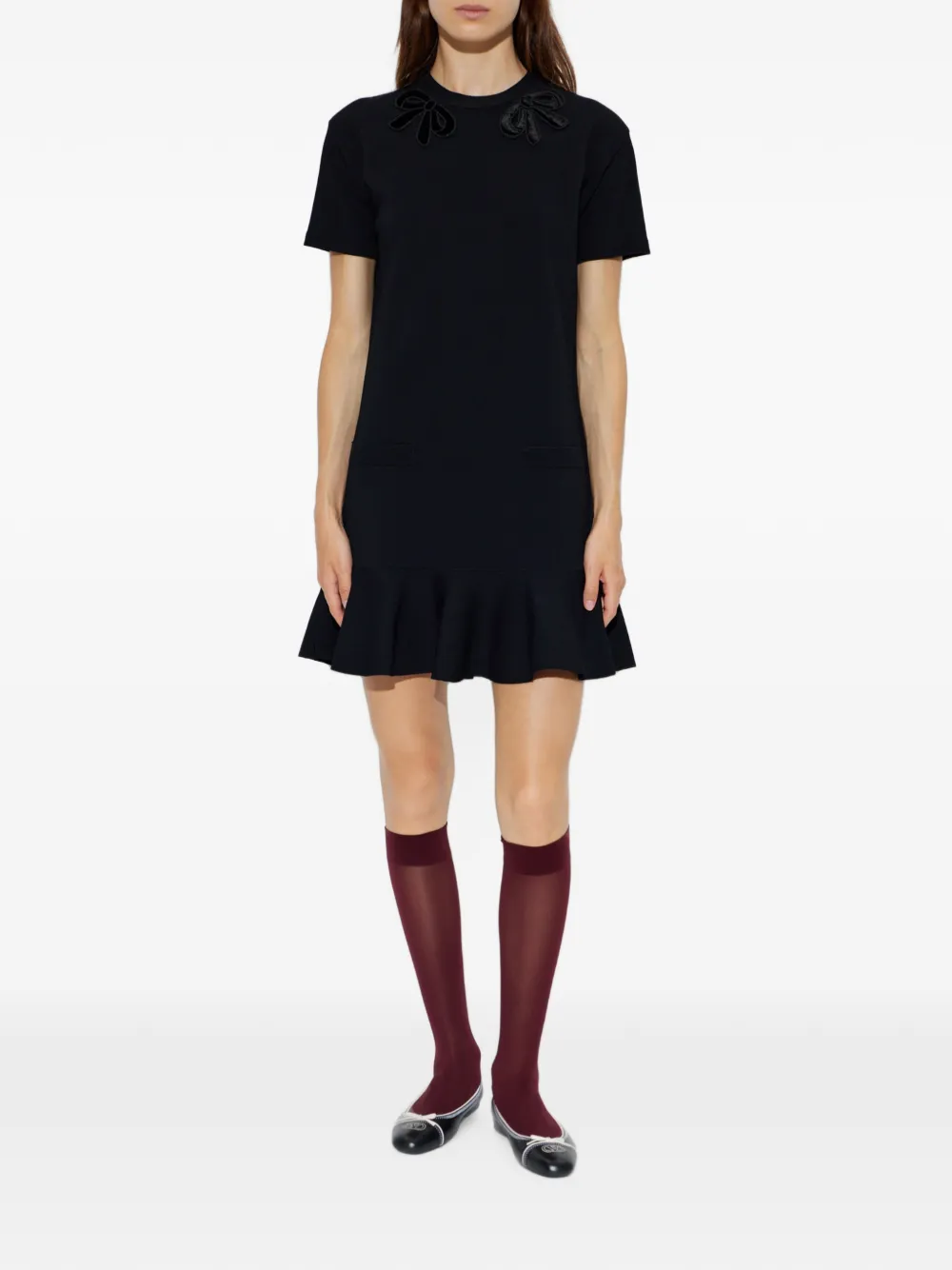 Valentino Garavani Gebreide mini-jurk met strik-applicatie Zwart
