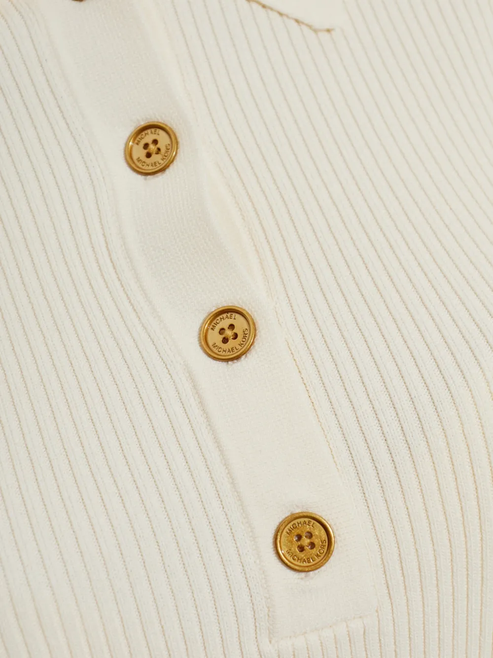 Michael Kors ribbed-knit long-sleeve polo top Beige