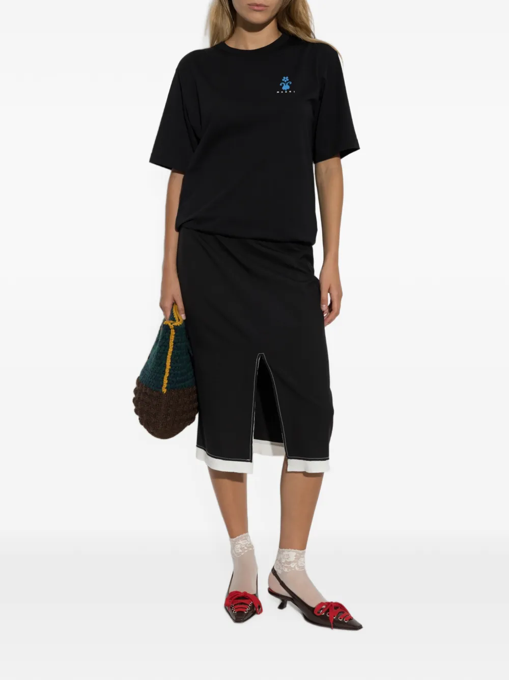 Marni Katoenen T-shirt met logoprint Zwart