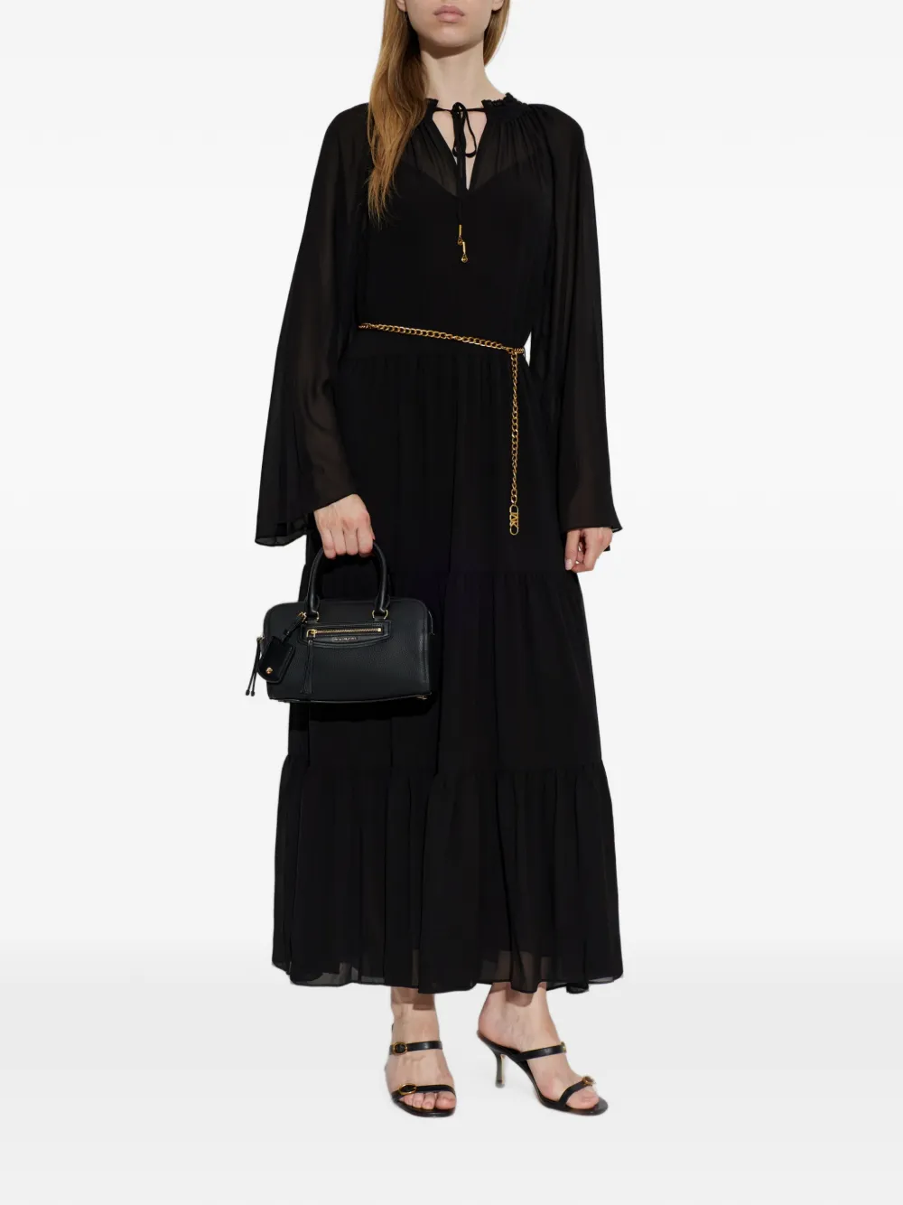 Michael Kors belted tiered maxi dress Zwart