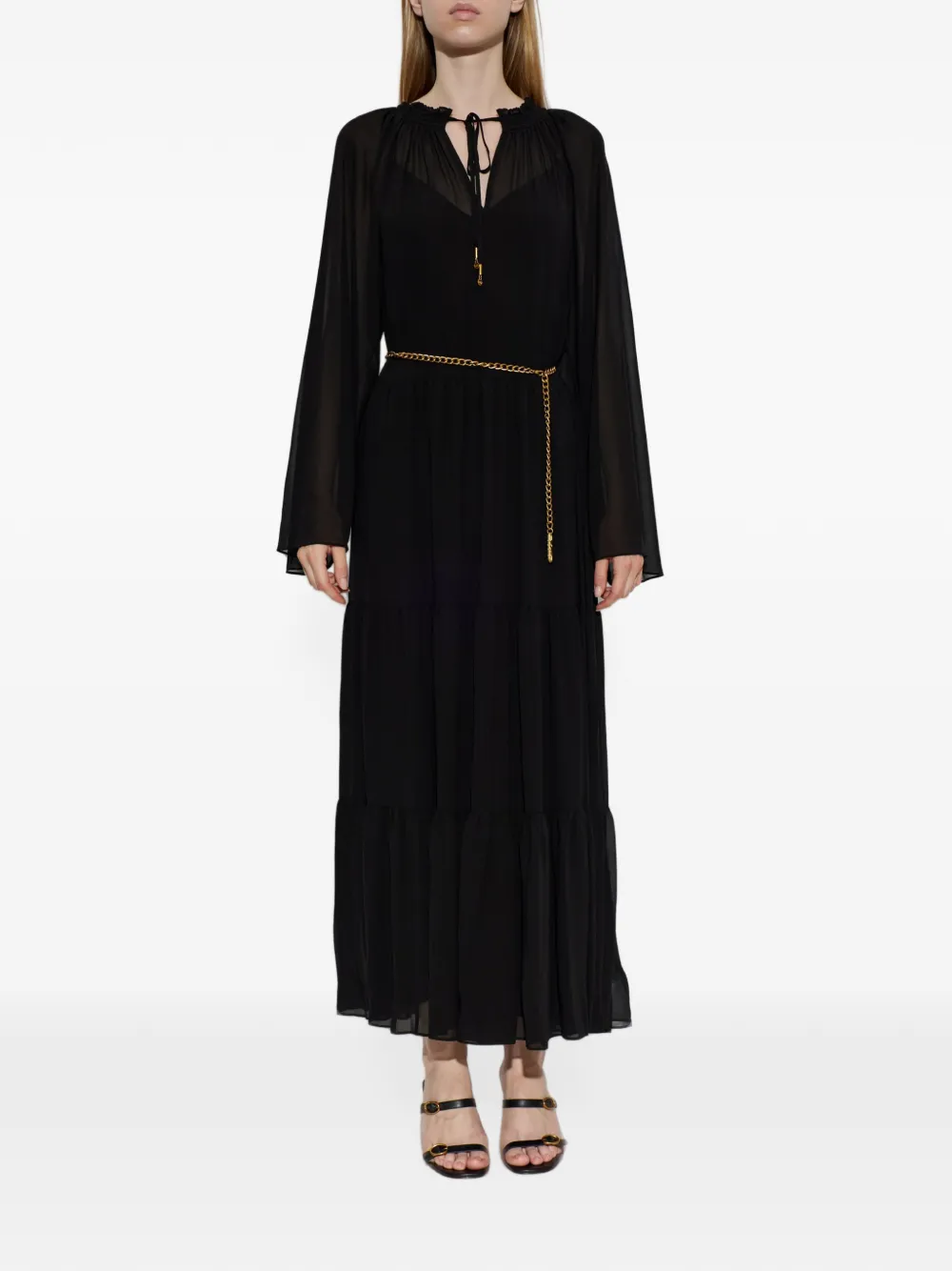 Michael Kors belted tiered maxi dress Zwart