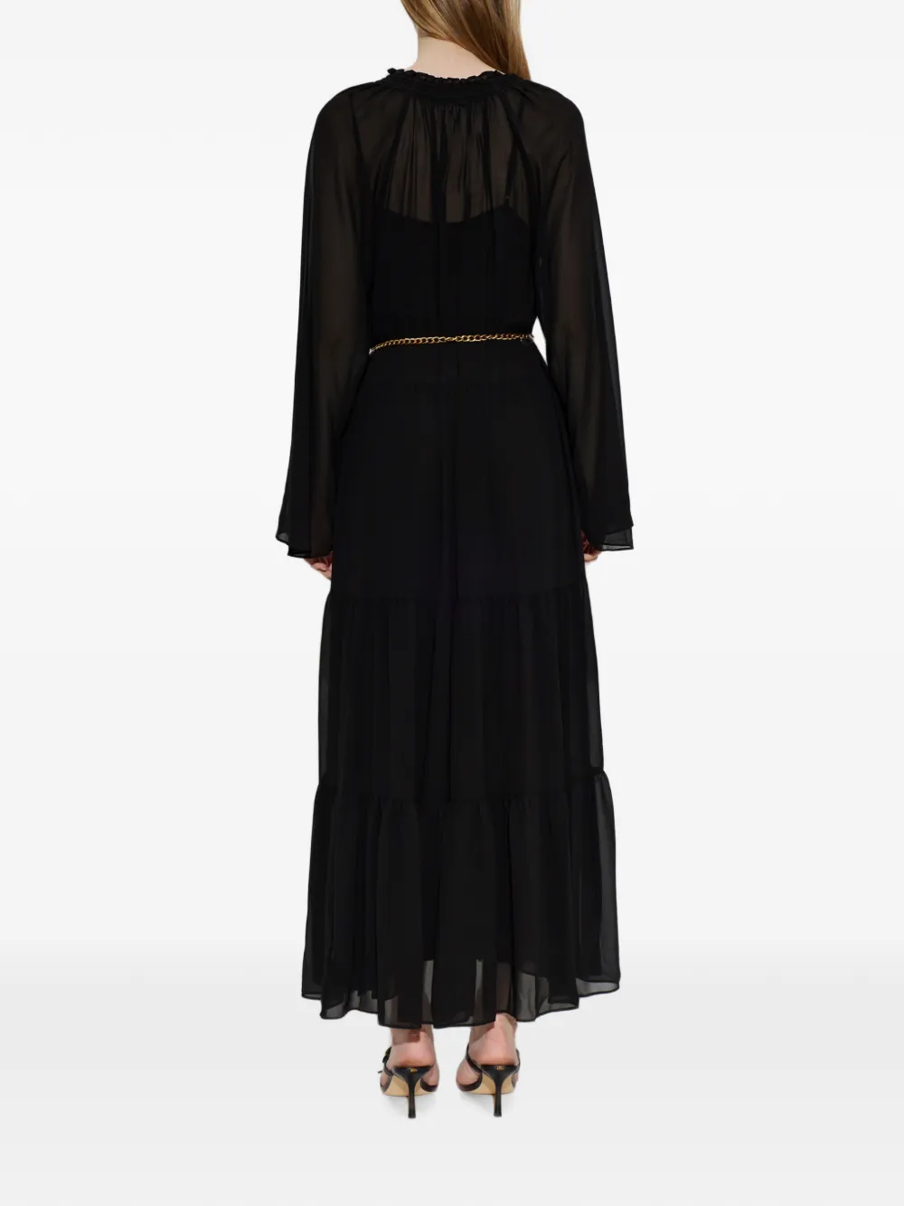 Michael Kors belted tiered maxi dress Zwart