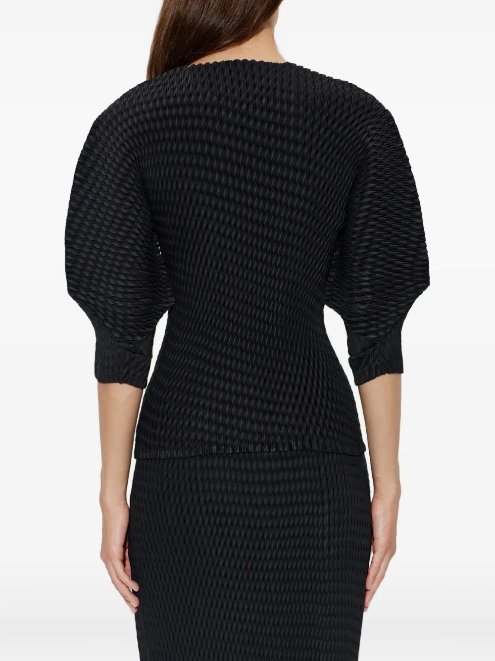 Issey Miyake Sleek Pleats blouse met pofmouwen Zwart