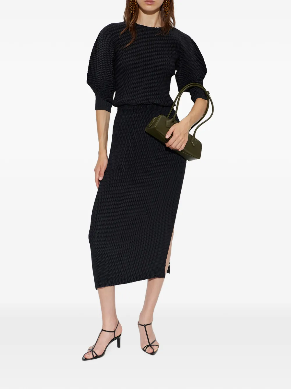 Issey Miyake Sleek Pleats blouse met pofmouwen Zwart