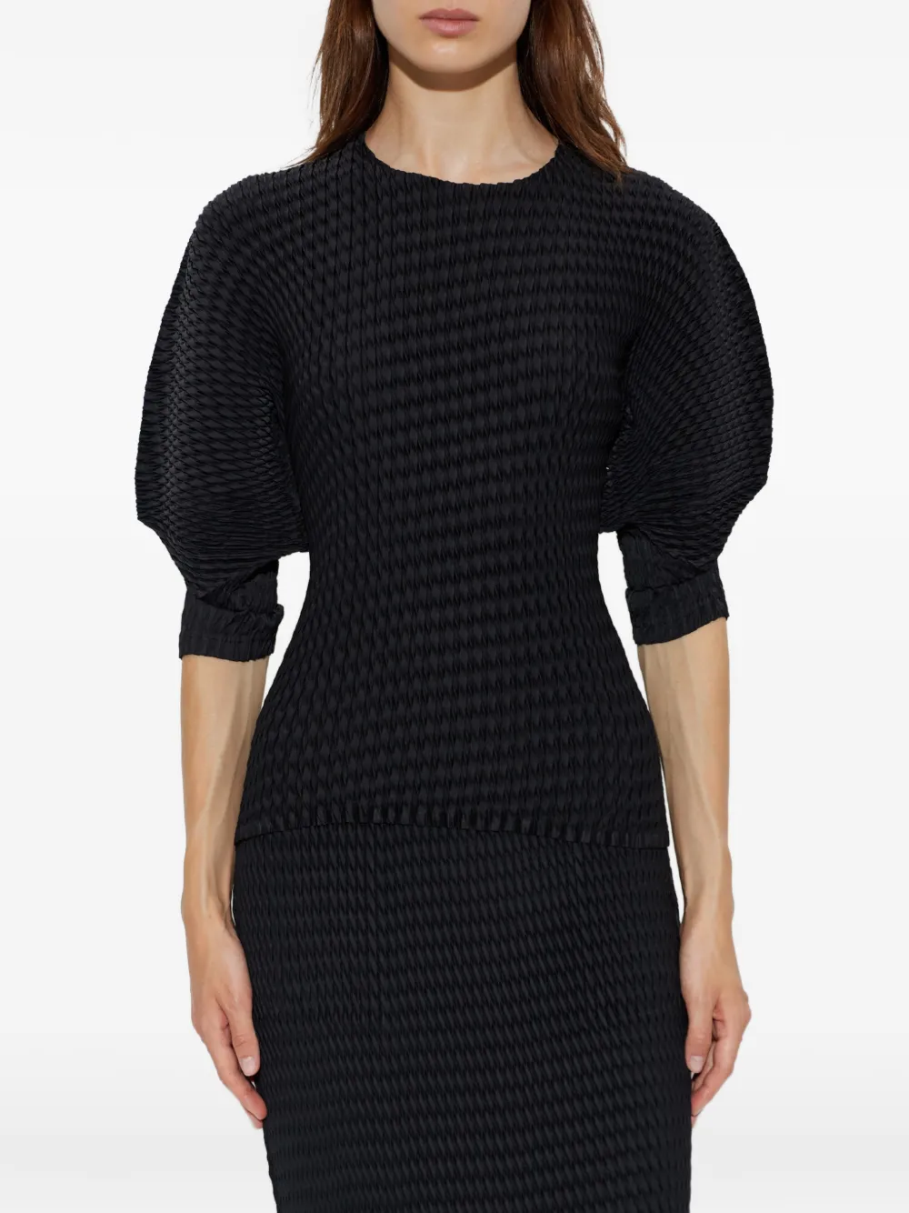 Issey Miyake Sleek Pleats blouse met pofmouwen Zwart