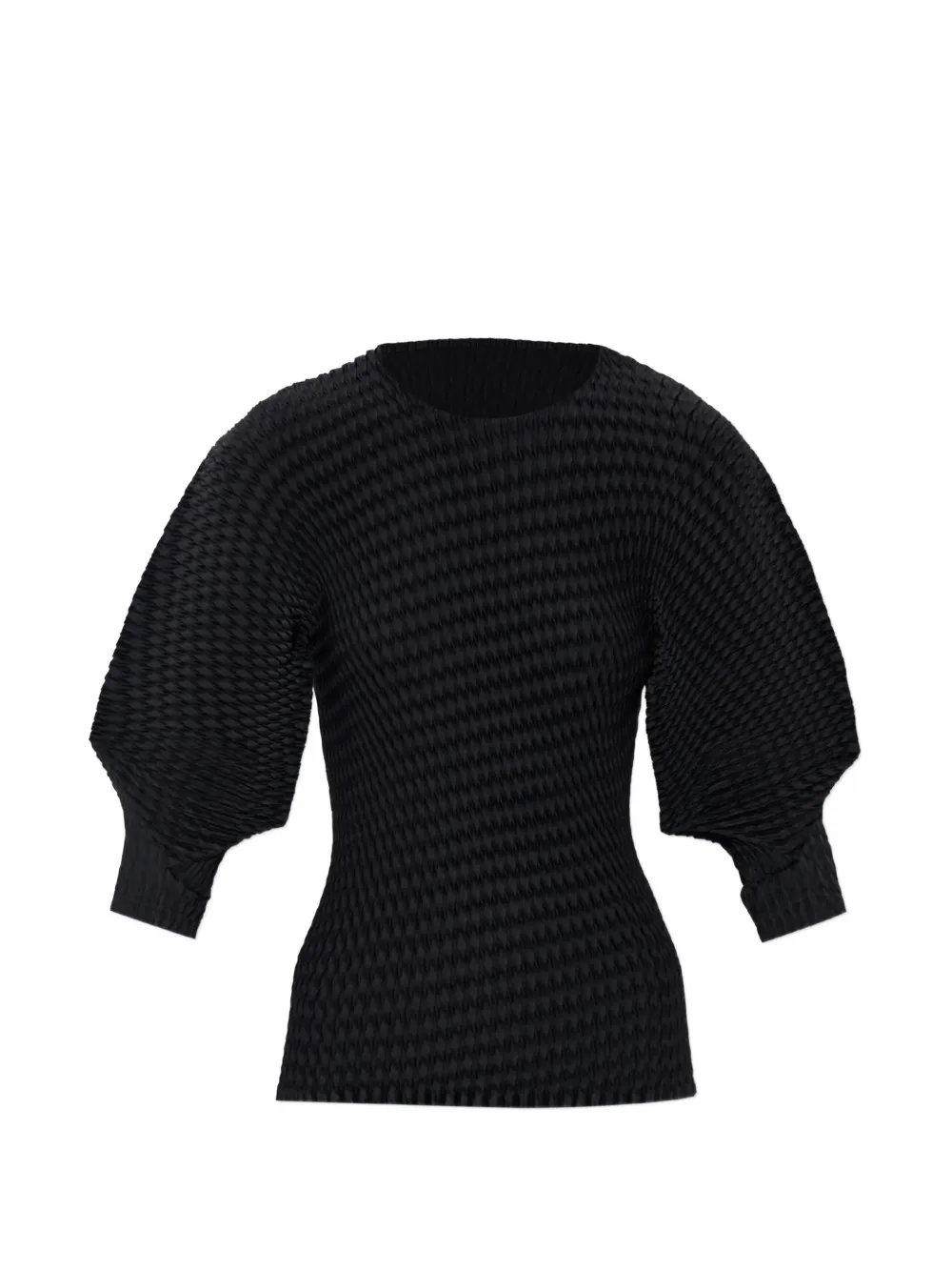 Issey Miyake Sleek Pleats puff-sleeve blouse - Schwarz