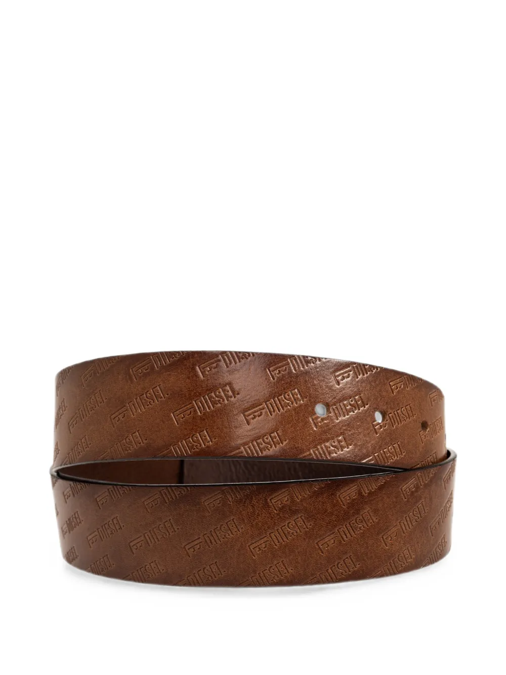 Diesel Leren riem met monogram-reliëf Bruin
