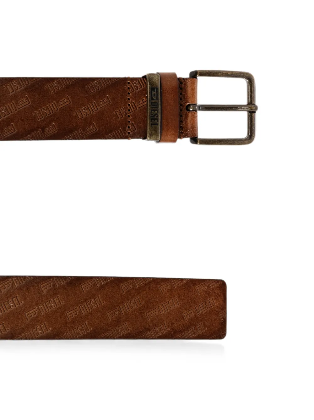 Diesel Leren riem met monogram-reliëf Bruin