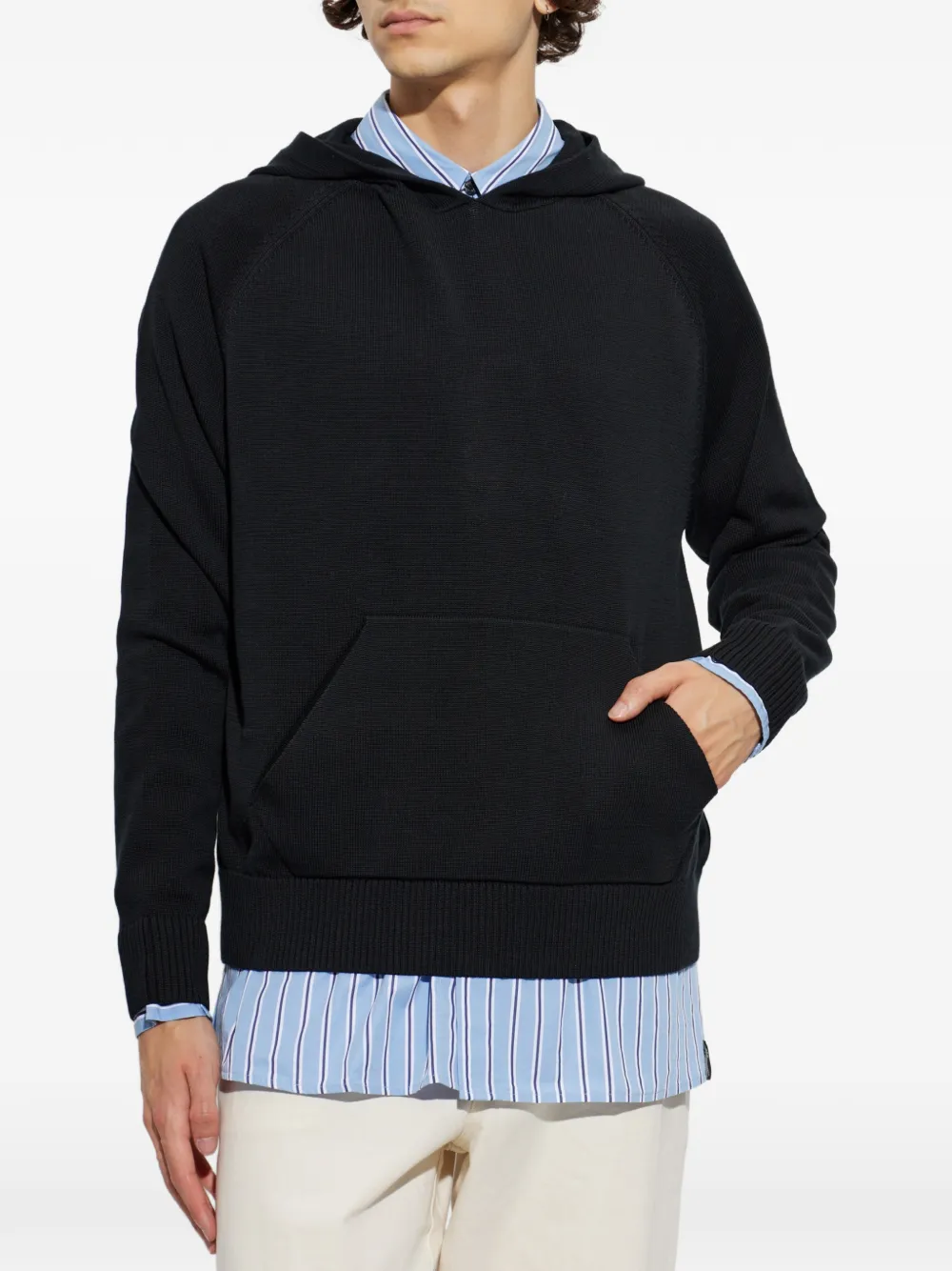 Palm Angels Gebreide katoenen hoodie met logo-print Zwart
