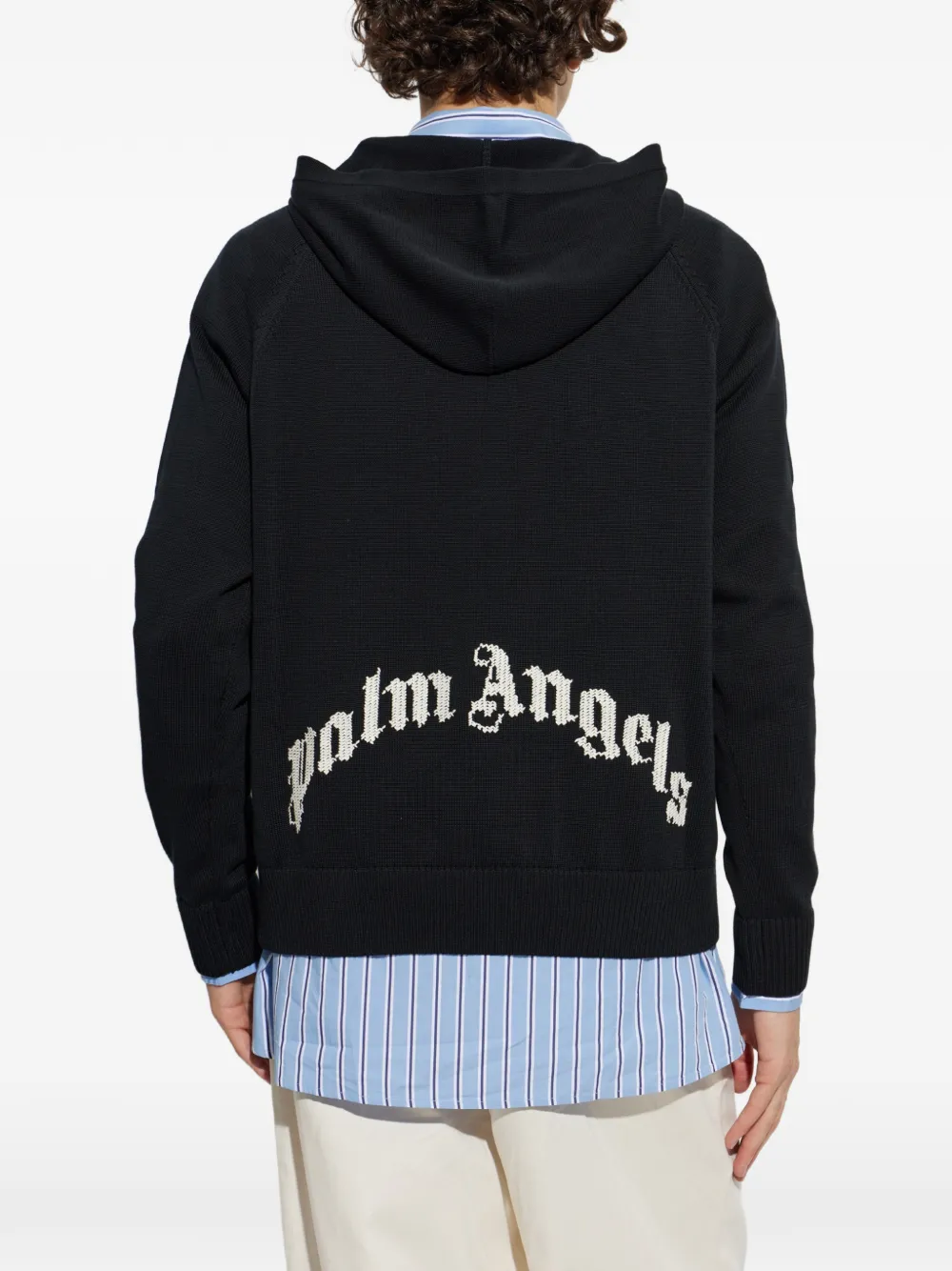Palm Angels Gebreide katoenen hoodie met logo-print Zwart