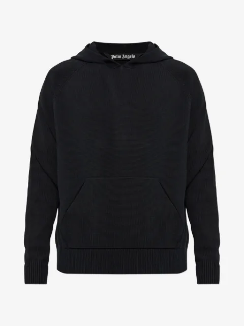 Palm Angels logo-print knitted cotton hoodie