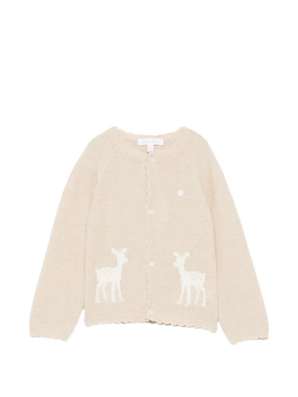 Patachou deer-intarsia scalloped cardigan - Tons neutres Patachou deer-intarsia scalloped cardigan - Tons neutres