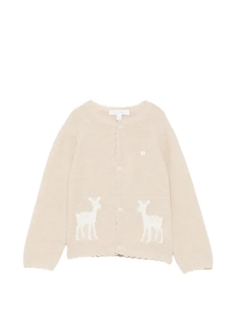 Patachou deer-intarsia scalloped cardigan