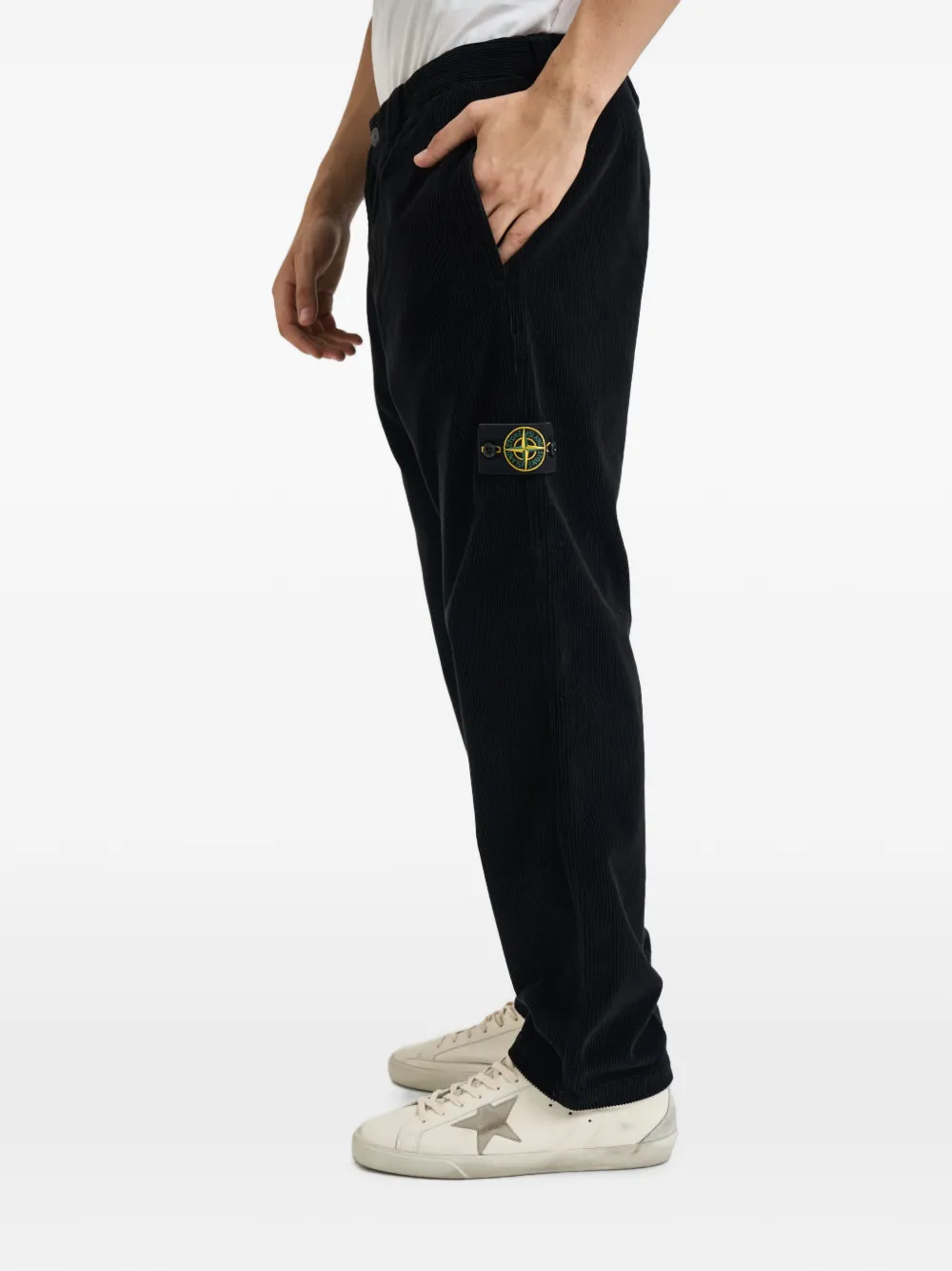 Stone Island Ribfluwelen broek van biologisch katoen Zwart