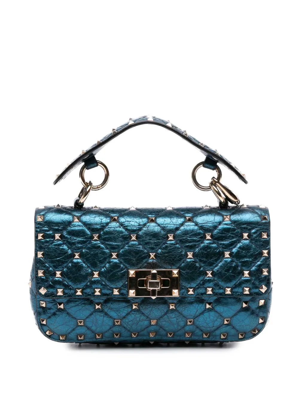 Valentino Garavani Pre-Owned 2000-2017 Small Metallic Lambskin Rockstud Spike satchel - Blue