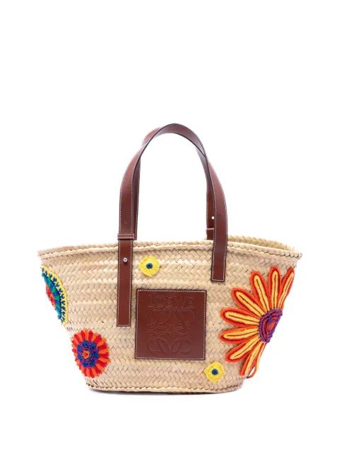 Loewe Pre-Owned 2018 Large Floral Embroidered Raffia Basket tote bag