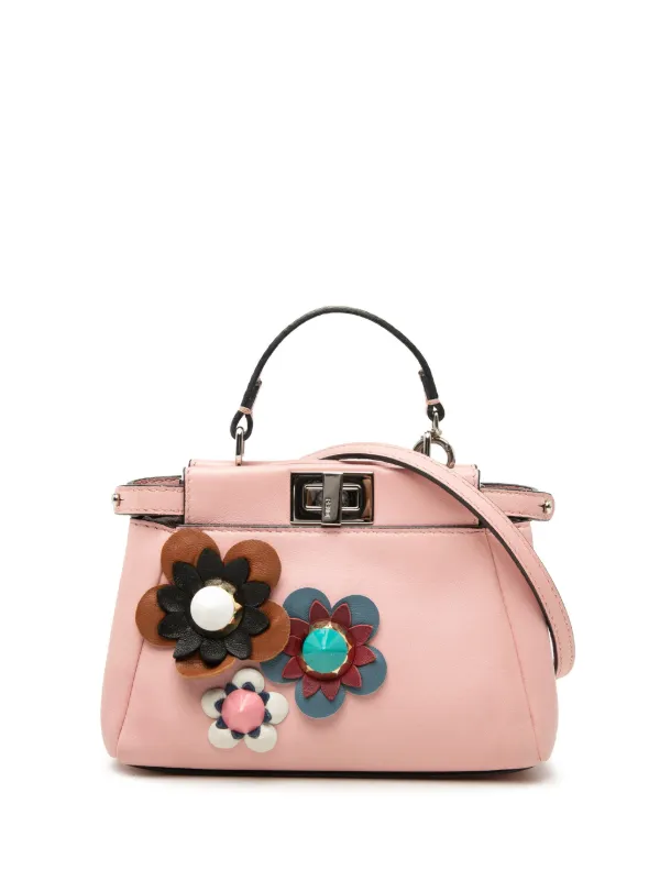 Fendi Pre-owned 2016 Micro Leather Flowerland Peekaboo Satchel in Pink