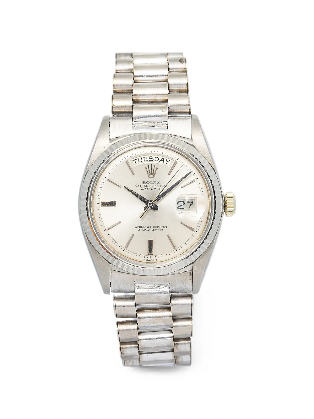 Rolex Day-Date Armbanduhr mit geriffelter Lünette 36mm - Silber