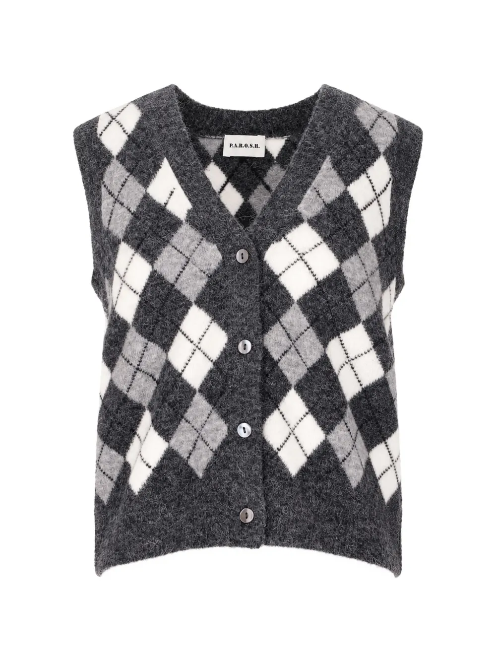 P.A.R.O.S.H. argyle-knit V-neck sleeveless cardigan - Grau