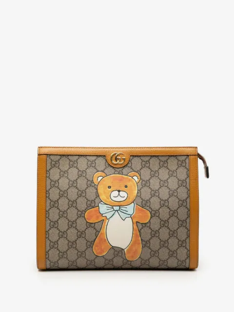 Gucci Pre-Owned Kai GG Supreme Teddy Bear 手拿包（2016-2026年典藏款）