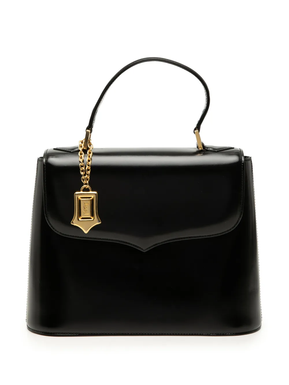 Saint Laurent Pre-Owned 20th Century Leather Logo Charm Top Handle Bag satchel - Black