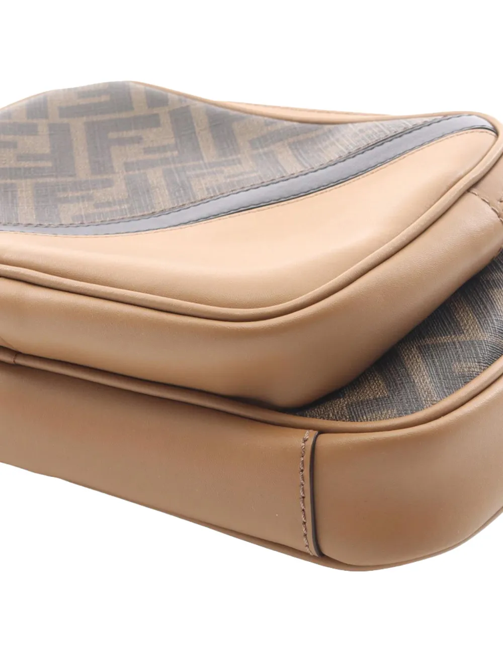 Fendi Pre-owned 2010-2020 Shiny Glazed Fabric FF 1974 Diagonal Duo Camera Bag Crossbody Bag in Brown, view 2