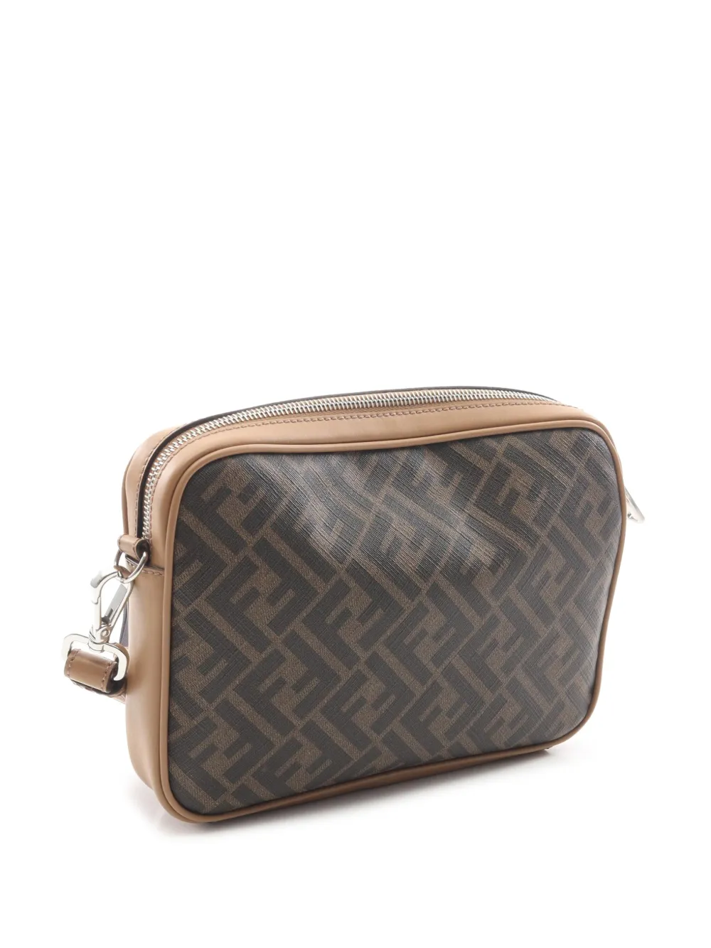 Fendi Pre-owned 2010-2020 Shiny Glazed Fabric FF 1974 Diagonal Duo Camera Bag Crossbody Bag in Brown, view 3