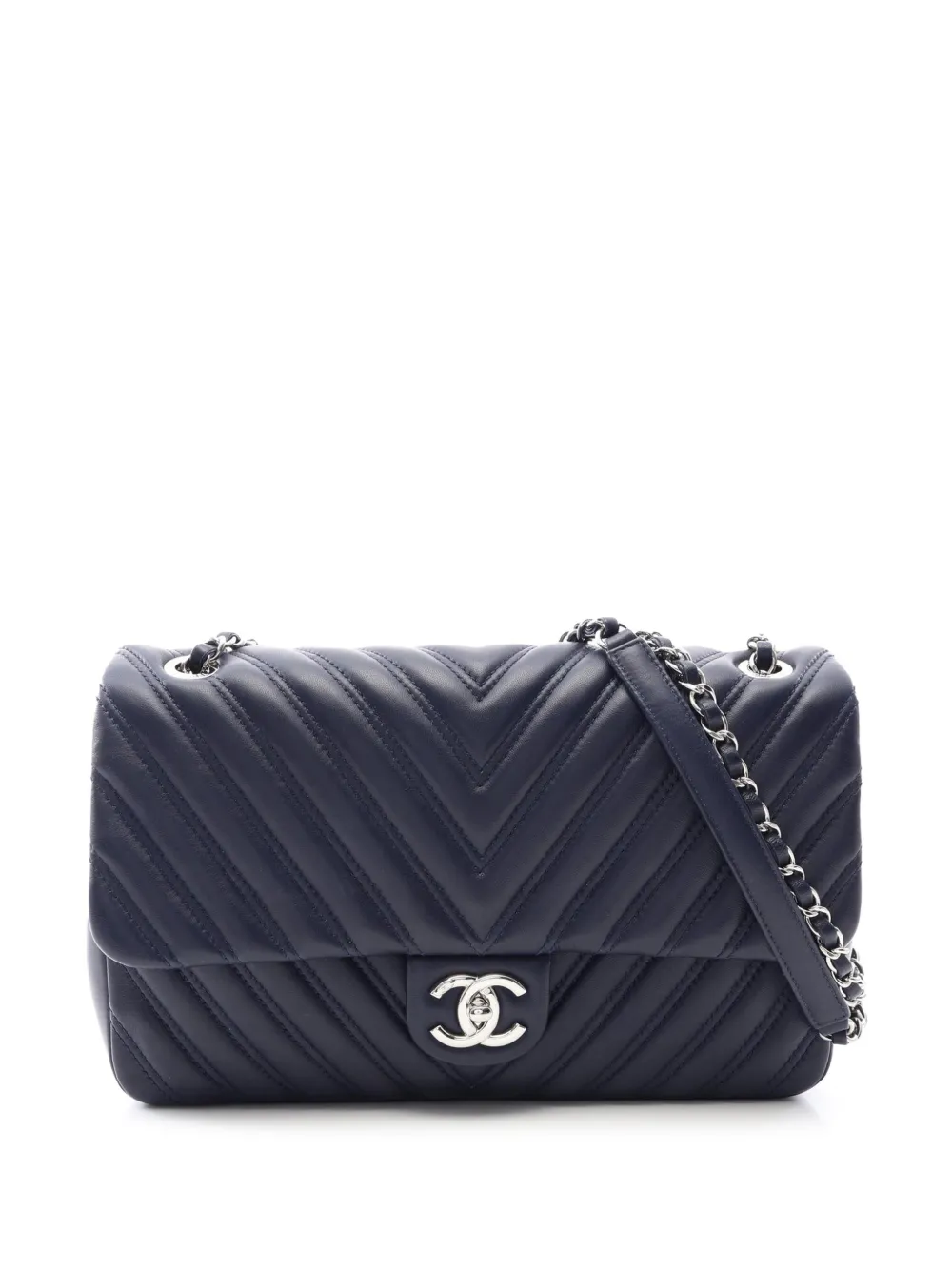 CHANEL Pre-Owned 2015-2016 Jumbo CC Chevron Lambskin Single Flap shoulder bag - Blu