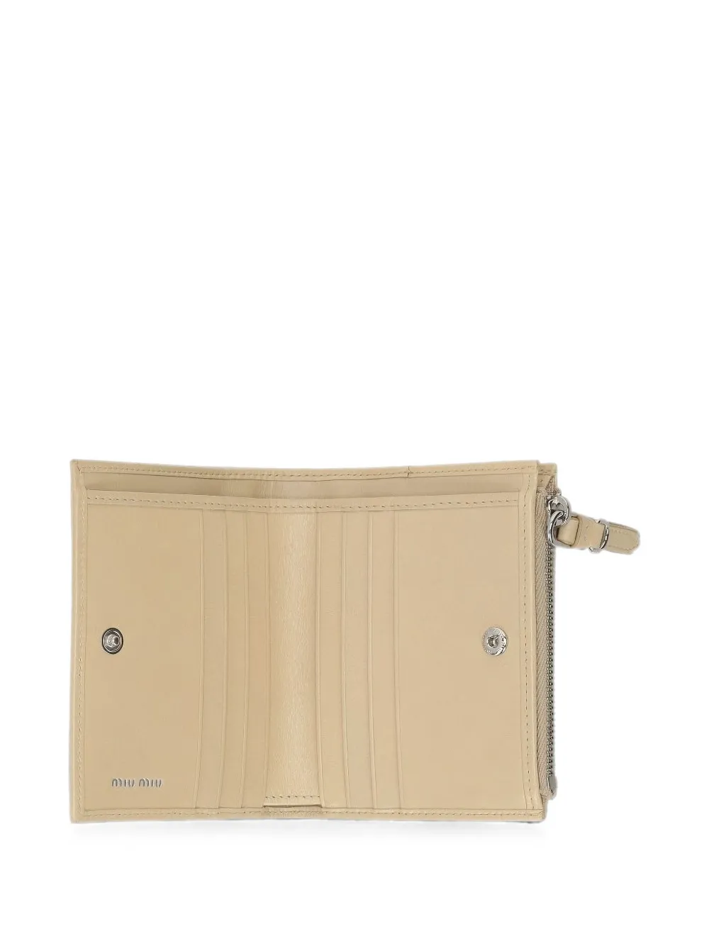Miu Leren portemonnee met logo-reliëf Beige