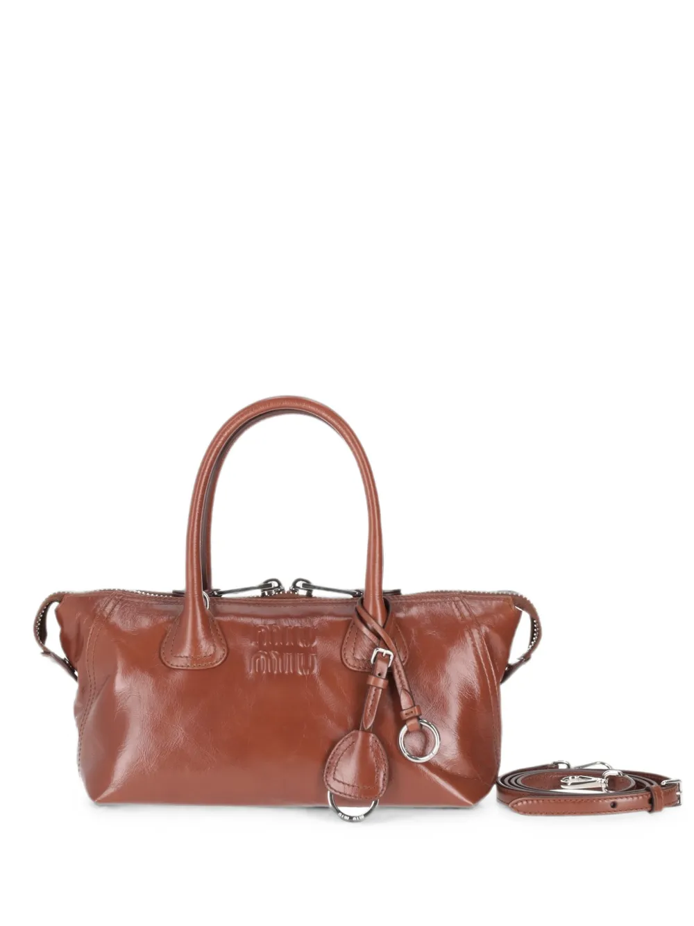 Miu Miu logo-embossed leather tote bag - Marrone