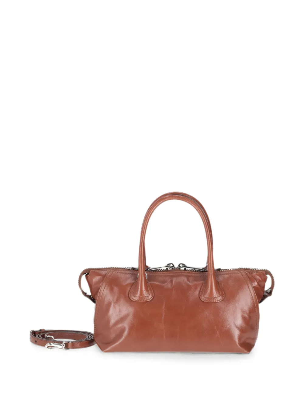 Miu Leren shopper met logo-reliëf Bruin