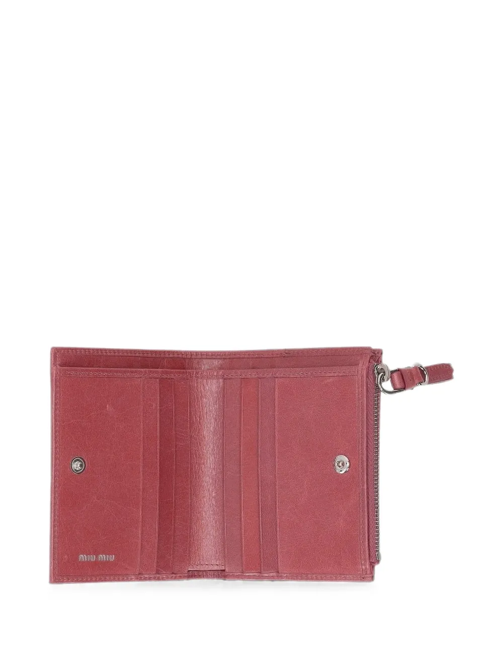 Miu Leren portemonnee met logo-reliëf Rood