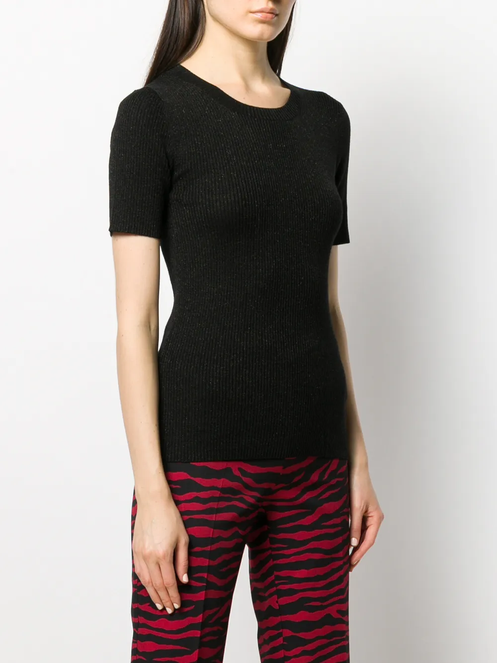 P.A.R.O.S.H. Ribgebreid T-shirt Zwart