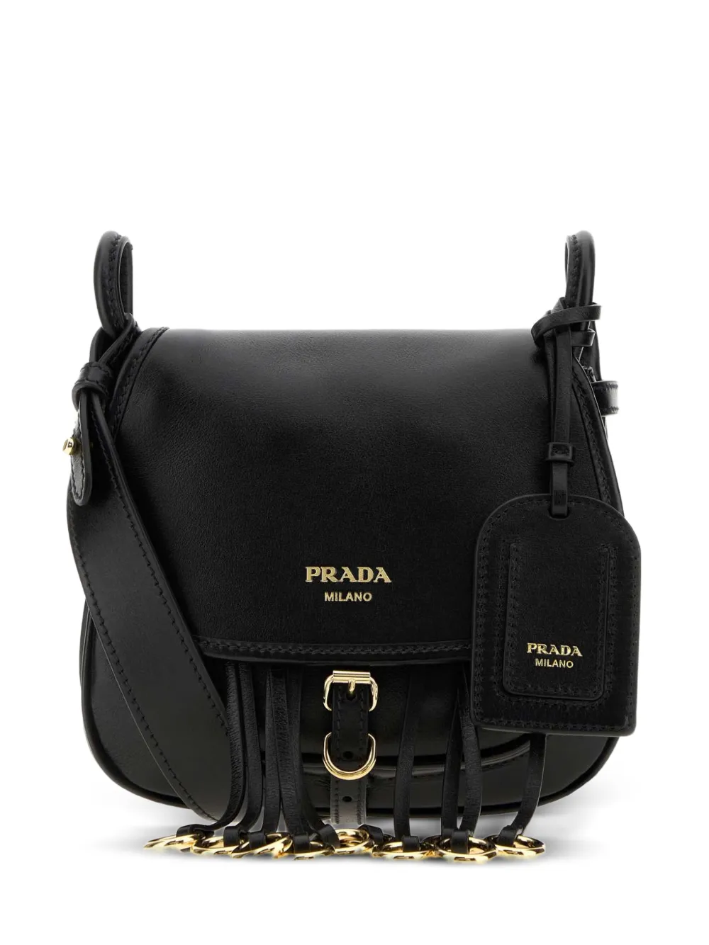 Prada fringe-detail leather shoulder bag - Schwarz
