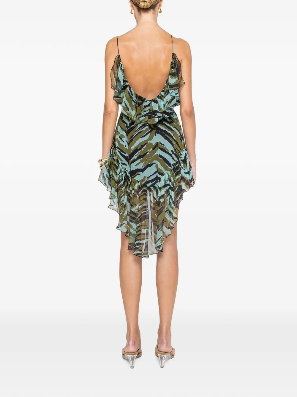 NISSA Zijden asymmetrische mini-jurk met print Groen