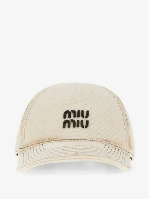 Miu Miu logo-patch distressed baseball cap