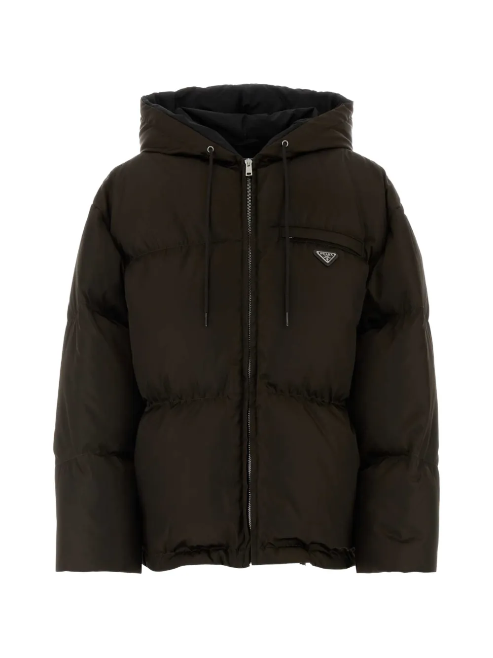 Prada Re-Nylon Daunenjacke mit Kapuze - Braun