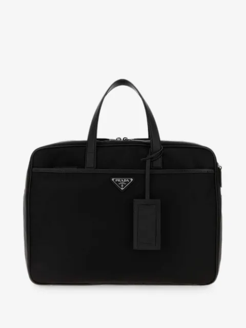 Prada saffiano leather-trim briefcase
